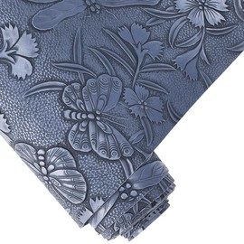 CALFOVERA 137 x 30cm Vintage Floral Pattern Embossed PU Leather Sheets Textured Solid Color PU Leather Fabric Sheets for DIY Earrings Upholstery Sewing Crafts Purse Bag Making (Blue)