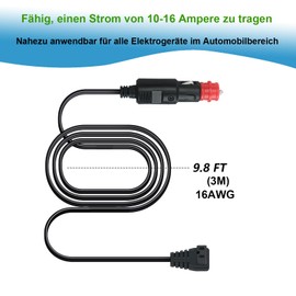XZGm KFZ Khlbox Ersatzkabel DC12V 10-16 Ampere des Stroms 3 Meter, fr Khlbox Dometic, Alpicool, Waeco CF, ARB, Setpower, ICECO, Zigarettenanznder stecker Ersatzkabel Khlbox Kable