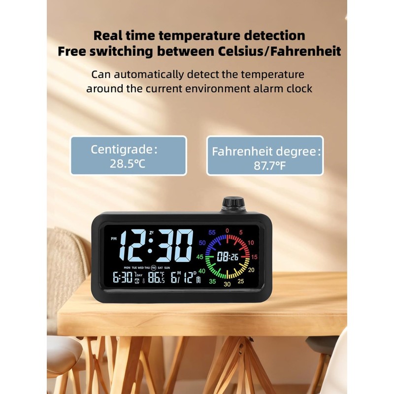 CCHKFEI Rechargeable Digital Alarm Clock with 60-Minute Timer, Dual LCD