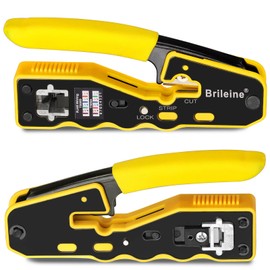 Brileine RJ45 Crimp Tool Pass Through RJ45 Crimper All-in-one Ethernet Crimper Kit with 50PCS Cat5e Cat6 RJ45 Pass Through Connectors, 50PCS Covers, Mini Wire Stripper