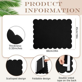 Mooliwe Scalloped Felt Bulletin Board 24 x 18 Inches Foldable Black Pin Cork Board Alternative for Wall, 2' x 1.5' Trifold Picture Vision Self Adhesive Bulletin Decorative