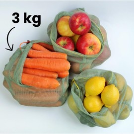 Slowroom 3 Reusable Fruit and Vegetable Bags Langlebieg, Ultralight, Breathable, Polyester, Green