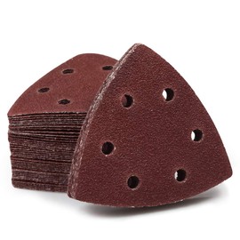 SPEEDWOX Triangular Polishing Paper Sandpaper #100, 6 Holes, Magic Sanding Paper, 3.5 x 3.5 inches (90 x 90 mm), Set of 50 for Woodworking Sander