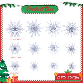 Fuyoooo 12 Pcs Snowflakes Hanging Decorations Winter Paper Fans Christmas Snowflakes Ceiling Hangings Decor Winter Holiday Hanging Fans for Winter Wonderland Birthday Holiday Party Decoration(White)