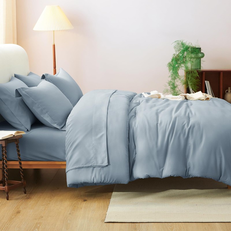 CozyLux King Size Comforter Set Grayish Blue, 7 Pieces Bed