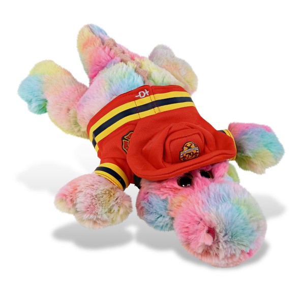 DolliBu Rainbow Alligator Firefighter Stuffed Animal with Name Personalization -