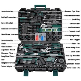 CARTMAN 238 Piece Socket Wrench Auto Repair Tool Combination Package Mixed General Household Hand Tool Set Tool Kit with Plastic Toolbox Storage Case Green