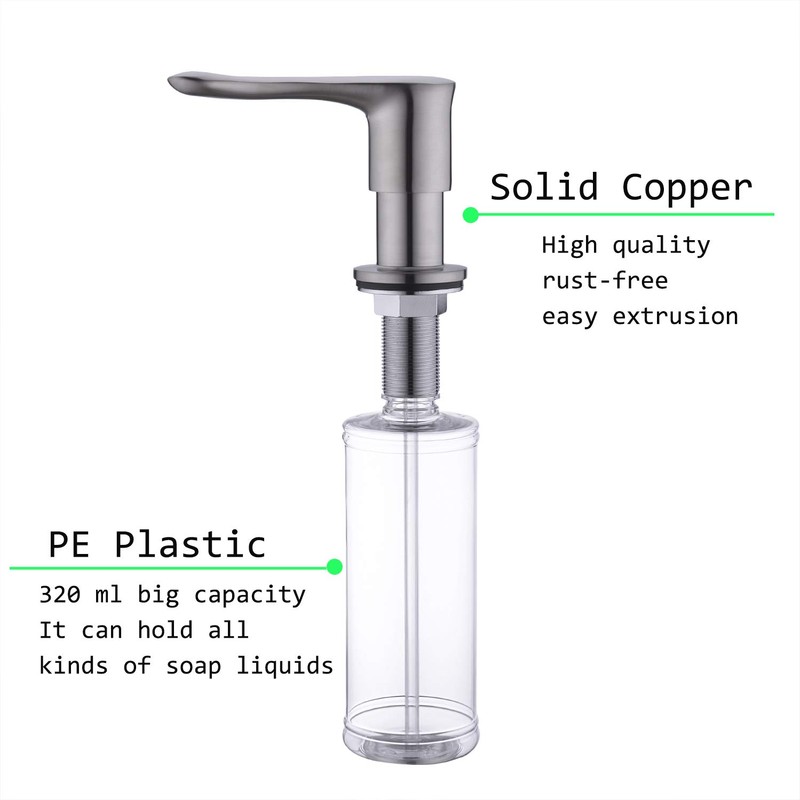 Kitchen Sink Soap Dispenser Brushed Nickel BZOOSIU Solid Brass Pump