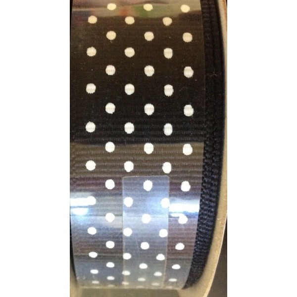 OFFRAY #39589 - BLACK GROSGRAIN SWISS DOT - 7/8"W X