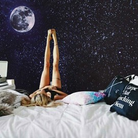 SENYYI Moon Stars Wall Tapestry Wall Hanging Outer Space and Galaxy Tapestry Night Sky with White Cloud Home Decor for Room (51.2 x 59.1 inches)