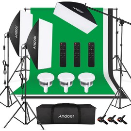 Andoer Photography Lighting Kit with Backdrops, 2800K-5700K 85W LED Softbox, 6.5x10ft Backdrop Stand System, Continuous Studio Lighting Kit for Photo Video Shooting