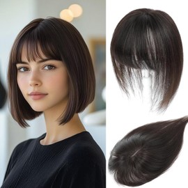 SIVOTATO Human Hair Toppers for Women with Fringe 10 Inch Real HairPieces-360°3D Bangs for Thinning Hair Topper Swiss Base Dark Brown（2#）