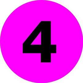 Tape Logic Number Circle Label, Legend"4", 2" Diameter, Fluorescent Pink, Roll of 500 (DL6772)