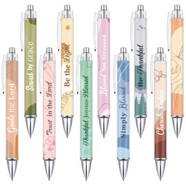 Tinlade 10 Pieces Christian Pens for Women Religious Ink Pens Inspirational Quotes Pens Bible Verse Ballpoint Pens Funny Office Pens Retractable Ink Pens for Women Men Coworker (Boho)