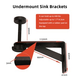 4 PCS Undermount Sink Brackets, Undermount Sink Repair Kits, Sink Bracket for Kitchen, Undermount Sink Support, Sink Brackets for Narrow Cabinet, Black Undermount Kitchen Sink Brackets