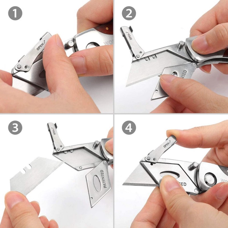 WORKPRO Folding Utility Knife Quick Change Blade Wood Grain Handle