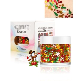 Christmas Body Glitter Gel, Red Green Gold Yellow Face Glitters Body Gel Sequins Shimmer Liquid Eyeshadow, Chunky Glitter for Face Hair Body Nails, Mermaid Sequins Laser Powder Festival Glitter Makeup