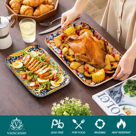 vancasso Serving Platters Set of 3, 16"/14"/12" Inch Rectangular Trays - Serving Platter Extra Large, Ceramic Bohemian Serving Dish for Entertaining Food, Microwave & Dishwasher Safe, Colorful