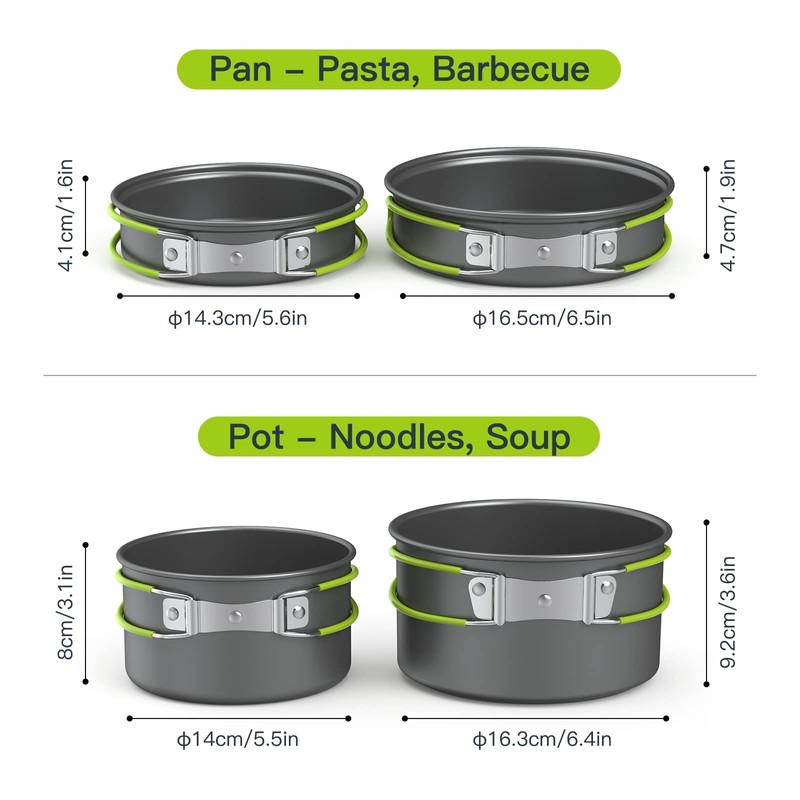 Lixada Camping Pot Set 11-Piece Camping Cookware Camping Tableware 2-3