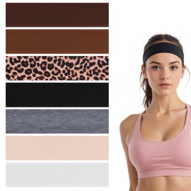 7 Pack Headbands for Women Non Slip Cheetah Headband Stretchy Leopard Headband Elastic Head Bands for Women's Hair Fabric Cloth Headband Sweat Head Bands for Yoga Running Sport