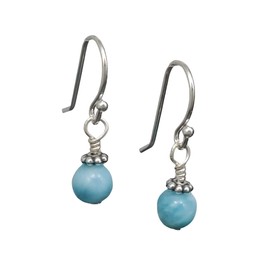 Sterling Silver Dominican Larimar Natural Caribbean Gemstone Beaded Drop Earrings