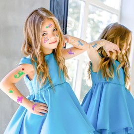 Children's Tattoo Pens, Glitter Tattoo Set with 6 Tattoo Pens, 148 Stencils, 47 Tattoos, Luminous Tattoos, 238 Glitter Stones Face, Cute Tattoos Girls, Gift Girls 5 6 7 8 Years