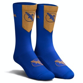 Hayabusa Men's Pro Boxing Socks, Athletic Socks (1 pair) - Blue/Gold, 9-11