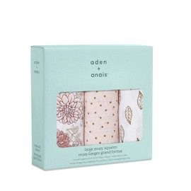 aden + anais 100% Cotton Muslin Musy Squares, Multi-use Baby Cloths for Girls & Boys, 70x70cm, Ideal Newborn & Infant Nursing Set, Perfect Shower Gifts, 3 Pack, Dahlias 7248