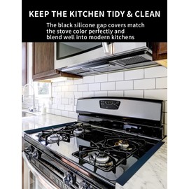 Donpearl 25 inch Black Stove Gap Covers (2 Pack), Silicone Gap Filler for Stove and Counter, Flexible Oven Edge Gap Guards, Kitchen Crumb Catcher Strips for Most Stovetop Gaps