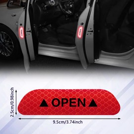 HQRNYP 8PCS Reflective Open Warning Stickers for Car Door, Auto Safety Warning Decal, 3.6 Inch Night Visibility Safety Prompt Decal, Anti-Collision Protective Strip Tape Fit for Cars (Red, 8PCS)