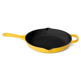 Larder & Vine Enameled Cast Iron Skillet | 10.25 in Cast Iron Pan | Saute Pan with Pour Spouts | Enamel Coated Skillet | Compatible on All Cooktops & Oven Safe to 500F | Limoncello