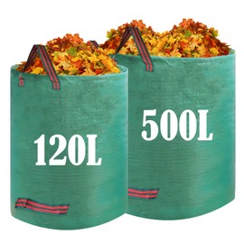TRUEIN Garden Waste Bags, 500 L/120 L Waterproof Garden Rubbish Bags, Reusable Garden Bags Heavy Duty With Handles, Easy to Maneuver, Ideal for Collecting Garden Waste, Leaf and Debris, 2 Pack