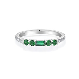 Wisbal Stacking Baguette Ring for Women 925 Sterling Silver Eternity Ring Engagement Wedding Bands Birthstones Jewelry Size 5-10, 5, Sterling Silver, Created Emerald