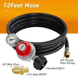 NUPICK 12FT 0-30 PSI Adjustable High Pressure Propane Regulator with 60PSI Gauge Gas Flow Indicator，Propane Regulator with Hose for LP Gas Cooker, Burner, Turkey Fryer, Smoker