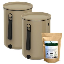 TeraGanix Bokashi Compost Bin + 2 Lbs Bokashi Bran, Kitchen Countertop Composter, All Season Indoor Composting, Easily Drain Liquids, Odor Free, Airtight Lid, 2.5 Gallon (Cappuccino, 2 Units)