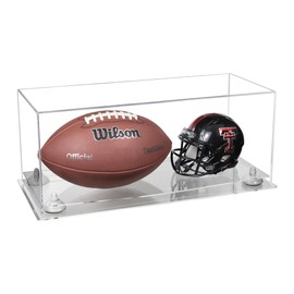 Better Display Cases Acrylic Full Size Football and Mini Helmet Display Case with Clear Case, White Risers and Clear Base 19.25" x 8.25" x 8" (B47/A103)