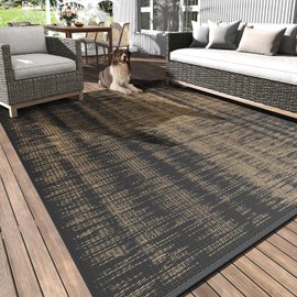 MontVoo Outdoor Rug Waterproof 8x10 ft Outdoor Carpet Patio Rug Mat Reversible RV Camping Rug Plastic Straw Outside Rug for Balcony Deck Picnic Beach-Boho Outdoor Area Rug for Patio Decor Black Brown