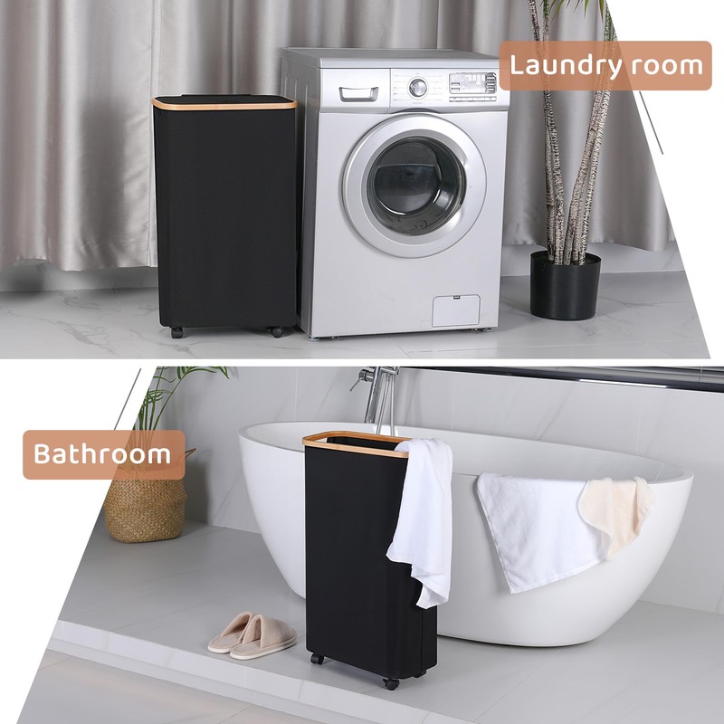 Merkisa Slim Laundry Basket with Wheels,Narrow Hampers for Laundry,Freestanding Laundry