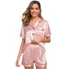 SWOMOG Womens Silk Satin Pajamas Set Short Sleeve Button Down