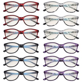 Eyekepper 12-Pack Cat Eye Blue Light Blocking Reading Glasses for Women Oversized Computer Readers Ladies +0.75