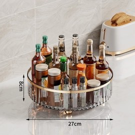 Turntable Organiser 360°, Multifunctional Turntable Tray 27 cm, Cupboard Organiser, Spice Rack Rotatable for Cabinet, Pantry, Kitchen, Worktop, Bathroom, Fridge, Table