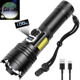 Bochaos Flashlight High Lumens,280000LM LED Flashlight,XHP160.6 Super Bright Tactical Flashlight,COB Light,5000 mAh Rechargeable Battery, Digital Battery Display, IPX5 Waterproof,USB-C Charging