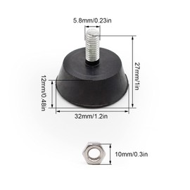TIANLIN Screw Rubber Feet, Pack of 4 Rubber Buffer M6, Black Adjustable Feet M6, M6 × 32 mm Adjustable Feet, Adjustable Levelling Feet with Flat Base, Suitable for Furniture