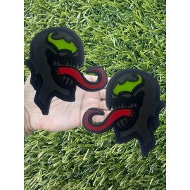 Badge Addictz Venom Emblem Badges Set Glossy Black on Matte Black Custom Green Eye Red Tongue