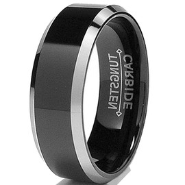 Metal Masters 8MM Flat Top Two Tone Black Tungsten Ring Wedding Band Size 8