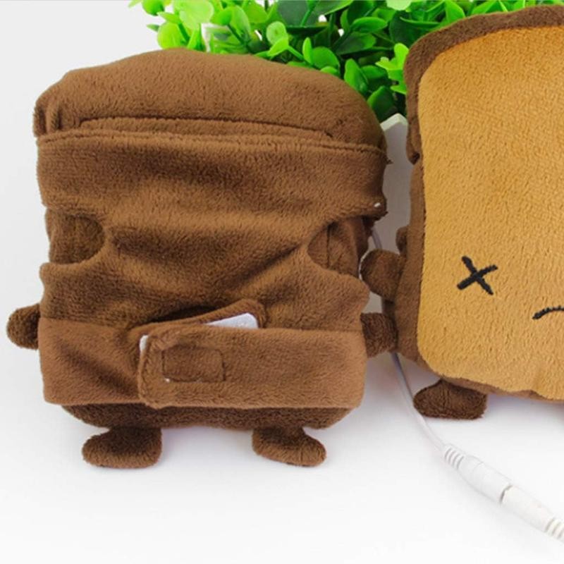 Womens Cute Toast Bread Embroidery Face Hand Warmer Winter USB