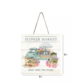 Twisted R Design Flower Market Truck Spring Flowers Handmade Wood Mini Small Sign