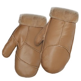 Harssidanzar Mittens For Womes,Winter Warm Genuine Leather Sheepskin Shearling Fur Lined Mittens Gloves KL031US,Coffee,Szie S