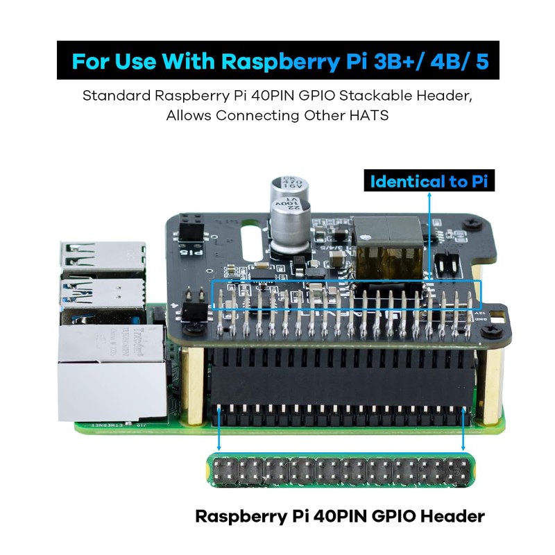 LAFVIN POE HAT for Raspberry Pi 5/4B/3B+, IEEE 802.3af/at Compliant,