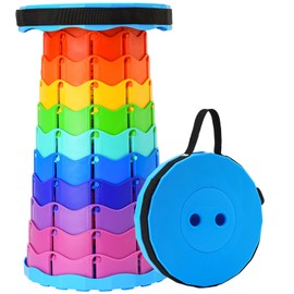 Doseno Upgraded Foldable Stool Thickened, Portable Collapsible Stool Retractable Stool for Fishing, Hiking Tours, BBQ, Parties, Outdoor Activities (Rainbow)